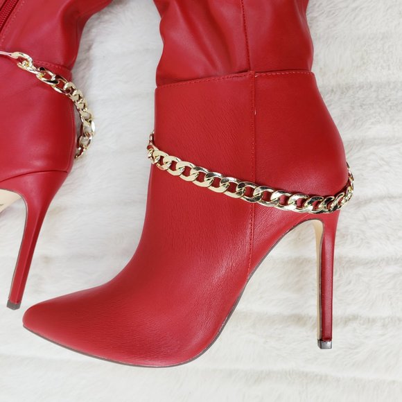 Red Thigh High Heel Boots - Picture 14 of 14